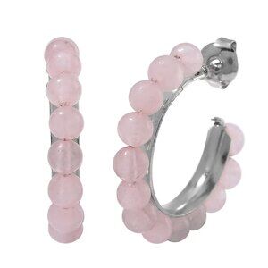 NWT Galilea Rose Quartz Hoop Earrings in Stainless Steel 20.00‎ ctw